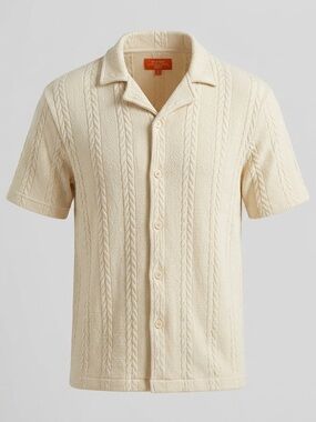 Negative Space Men’s Knit Button Front Shirt Cream Medium Cable Textured